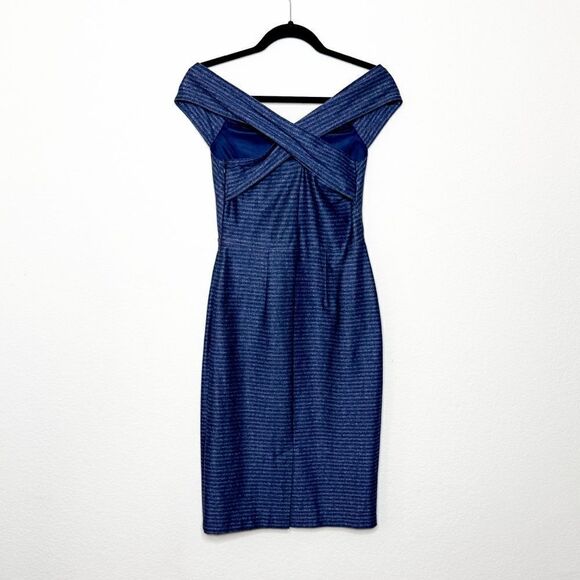 Antonio Melani Women's Blue Striped Off-Shoulder Bodycon Sheath Dress Size 2 - Picture 3 of 9